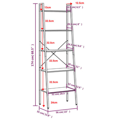 Stigereol med 5 hylder 56x35x174 cm sort